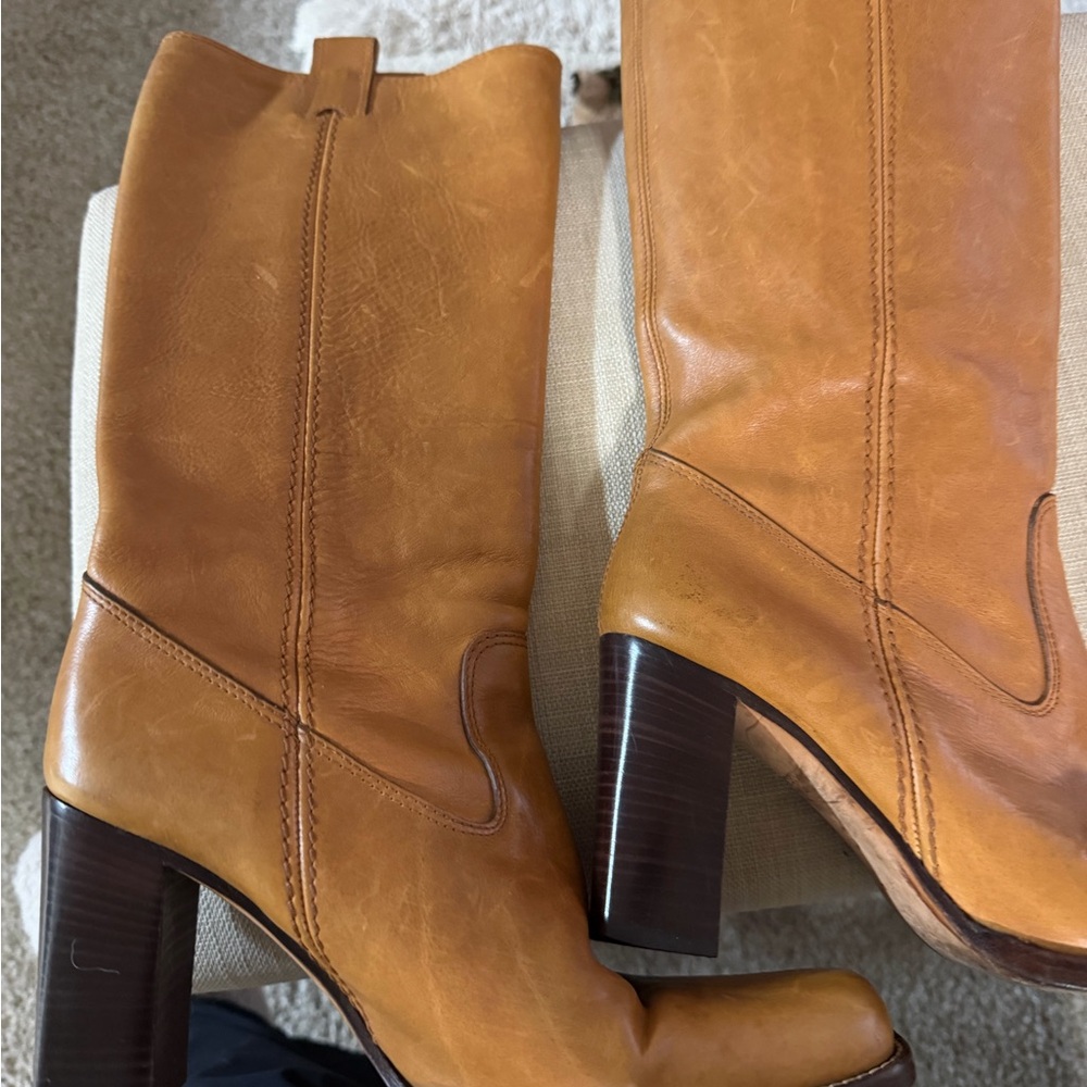 Charles David Made In Italy Banana Camel Leather Pullon Boots Vero Cuoio Size 8 - Picture 7 of 9